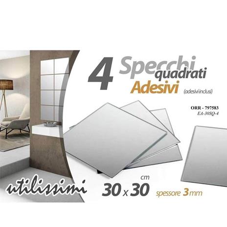 Set 4 Specchi Quadrati Mosaico Adesivi Specchio 30x30cm Decorazione Parete  Casa - ND - Idee regalo