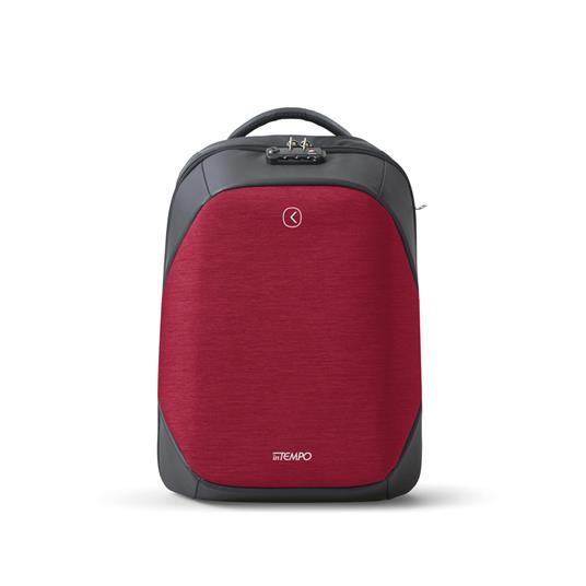 Zaino InTempo Tekniko Big con chiusura a combinazione, cavo antifurto e porta USB, Rosso - 34 x 16 x 46 cm - 2