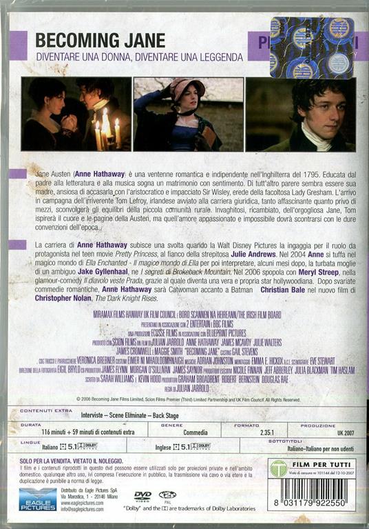 Becoming Jane. Il ritratto di una donna contro (DVD) di Julian Jarrold - DVD - 2