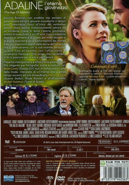 Adaline. L'eterna giovinezza - DVD - Film di Lee Toland Krieger Drammatico  | Feltrinelli