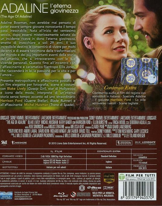 Adaline. L'eterna giovinezza di Lee Toland Krieger - Blu-ray - 2