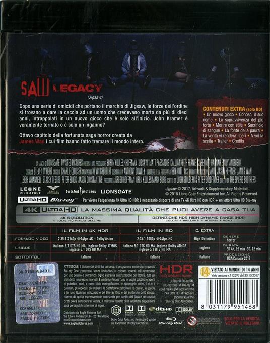 Saw. Legacy. Special Edition. Con card tarocco da collezione (Blu-ray + Blu- ray 4K Ultra HD) - Blu-ray + Blu-ray Ultra HD 4K - Film di Michael Spierig  , Peter Spierig Horror | Feltrinelli