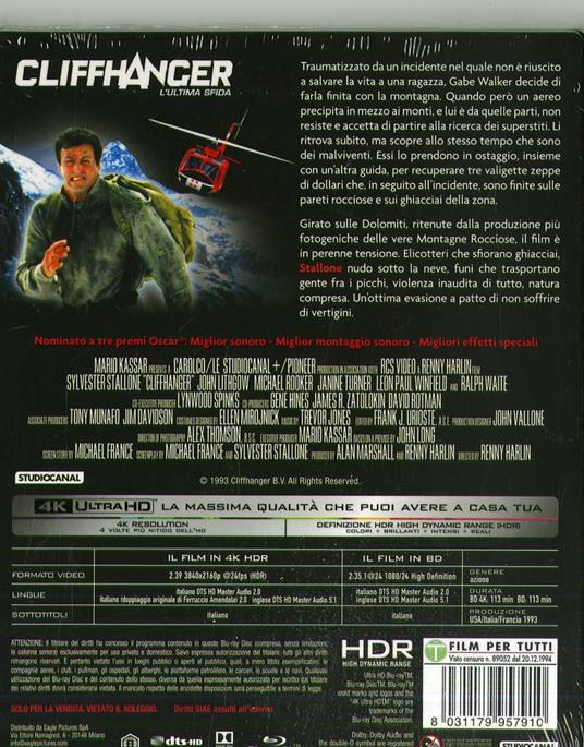 Cliffhanger. L'ultima sfida (Blu-ray + Blu-ray 4K Ultra HD) di Renny Harlin - Blu-ray + Blu-ray Ultra HD 4K - 2