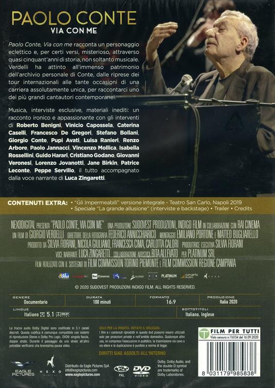 Paolo Conte. Via con me (DVD) - DVD - Film di Giorgio Verdelli Documentario  | laFeltrinelli