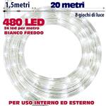 Tubo Luminoso Natalizio 20 Mt Led Bianco Freddo Controller 8 Funzioni X Esterno