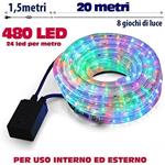 Tubo Luminoso Natalizio 20 Metri LED Multicolore Controller 8 Funzioni x Esterno