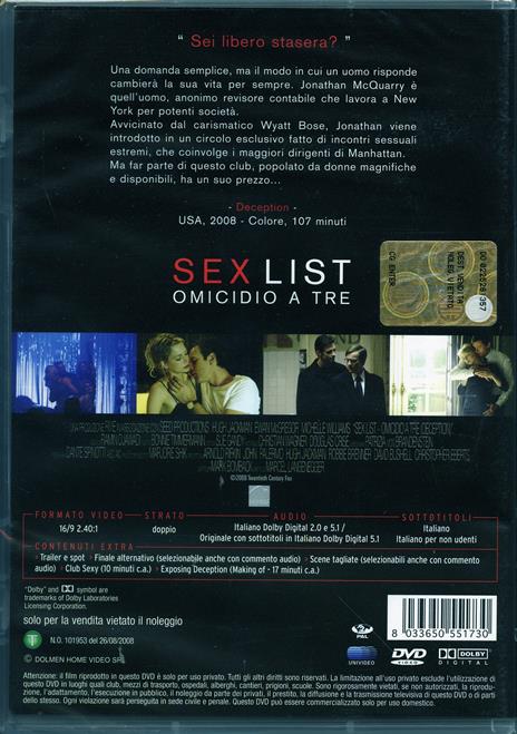 Sex List Omicidio A Tre Dvd Film Di Marcel Langenegger Giallo Feltrinelli 