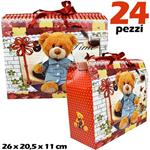 Buste Sacchetti Regalo Borsetta Con Orsetto In Cartoncino 26X20X11 Cm, 24 Pezzi