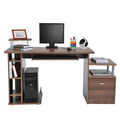 HomCom Scrivania per Computer Scrivania da ufficio Tavolo PC in Legno  Marrone Scuro Effetto Legno, 152x60x80cm - Homcom - Idee regalo