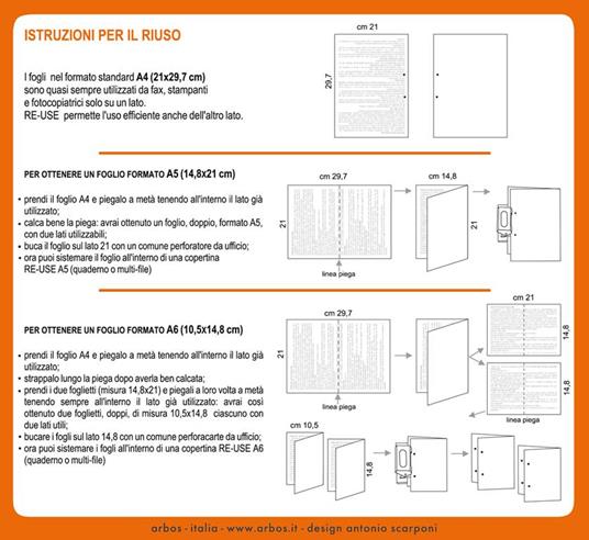 ECO Quaderno anelli Reuse A6 in ricuoio 100ff Righe+Quadri - Arbos -  Cartoleria e scuola