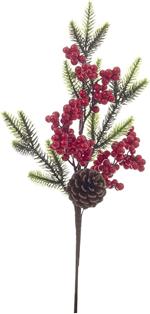 1 Pick Ramo Con Bacche Rosse E Pigne 45cm Addobbi Natale