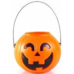 Cestino Dolci Zucca Halloween Dolcetto o Scherzetto 18cm con Manico in Plastica