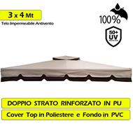 Telo Copertura Gazebo 3X4 300Gr Ricambio Camino Antivento Antipioggia 3 X 4 Mt