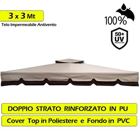 Telo Copertura Gazebo 3X3 300Gr Ricambio Camino Antivento Antipioggia 3 X 3 Mt