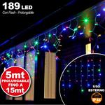 Tenda Cascata Luminosa Multicolore 510X90 Cm Prolungabile Fino A 15Mt 189 Led