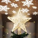 Puntale Proiettore LED per Albero di Natale Forma Stella Gold Gioco di Luce