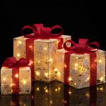 Set 3 Pacchetti Pacchi Regalo Luminosi di Natale con Stelle Decorazione Addobbo