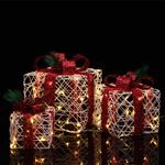 Set 3 Pacchetti Pacchi Regalo Luminosi di Natale Decorazione Interni ed Esterni