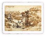 Stampa d''arte di Leonardo da Vinci - Paesaggio con fiume, Original - cm 30x40