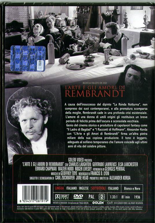 Arte e gli amori di Rembrandt. Restaurato in HD (DVD) di Alexander Korda - DVD - 2