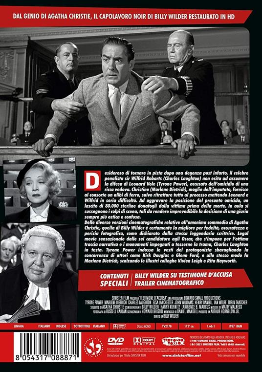 Testimone d'accusa. Restaurato in HD (DVD) - DVD - Film di Billy Wilder  Giallo | laFeltrinelli