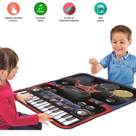 Tappeto Musicale 2in1 Batteria Tastiera Con Bacchette Playmat Bambini 60x90cm