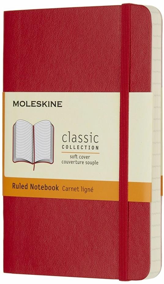 Taccuino Moleskine pocket a righe copertina morbida rosso. Scarlet Red