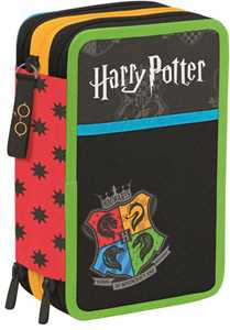 Cartoleria Astuccio 3 zip Harry Potter Magical Creatures, Jet Black - 12,5 x 19,7 x 7 cm Seven