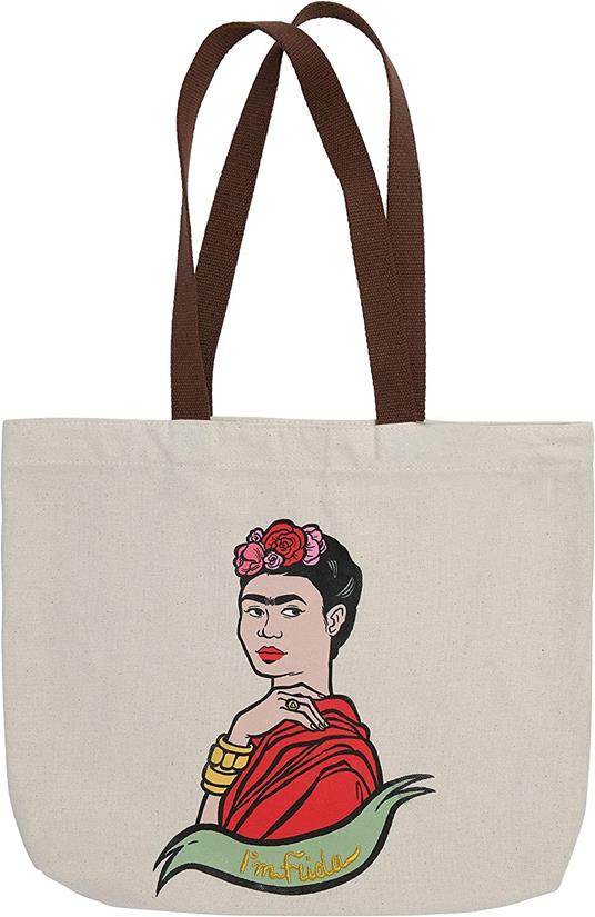 Borsa a soffietto, Frida Kahlo, ecru, cotone - 45 x 35 x 7 cm - 5