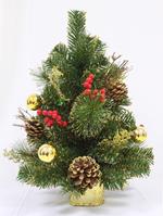 Pinetto Verde 45Cm Con Bacche Oro E Pigne Albero Alberello Di Natale