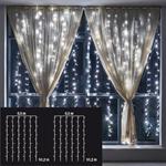 Set 2 Tende Per Finestre 50x120cm 144 Led Bianco Freddo A Batteria Luci Di Natale Addobbi