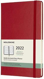 Agenda settimanale Moleskine 2022, 12 mesi orizzontale, Large, copertina rigida - Rosso scarlatto