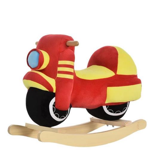 HomCom Dondolo per Bambini a Forma di Moto in Legno e Peluche Rosso e Giallo, Suoni Realistici