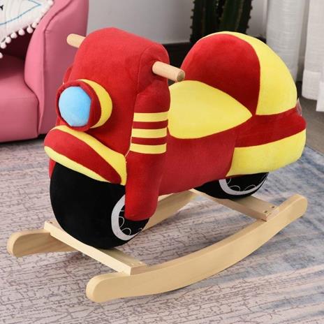 HomCom Dondolo per Bambini a Forma di Moto in Legno e Peluche Rosso e Giallo, Suoni Realistici - 2