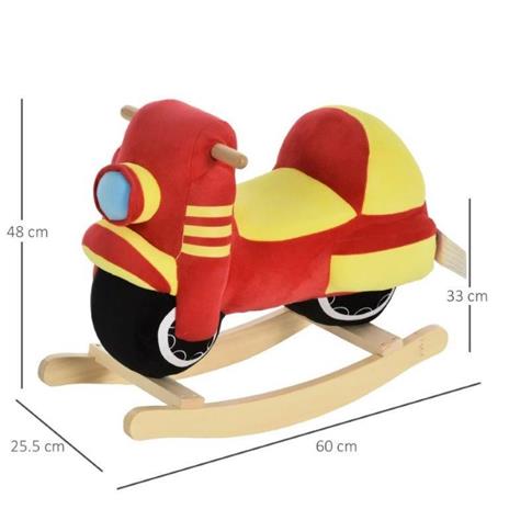 HomCom Dondolo per Bambini a Forma di Moto in Legno e Peluche Rosso e Giallo, Suoni Realistici - 3