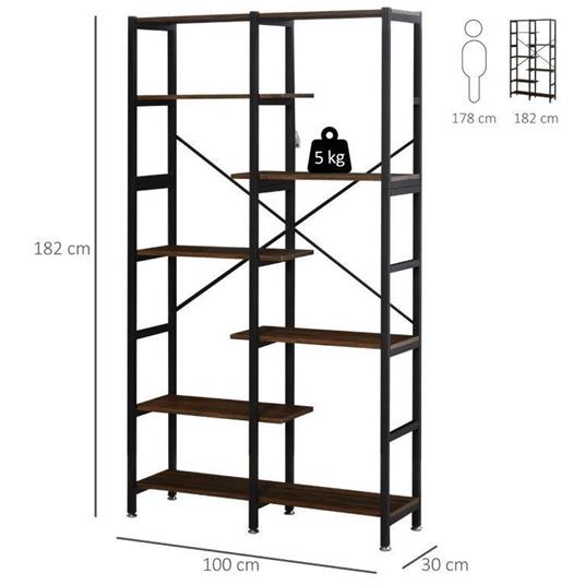 HOMCOM Libreria Moderna Angolare a 6 Ripiani in Metallo e MDF, 34x34x166cm,  Marrone e Nero - HomCom - Idee regalo