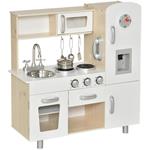 HOMCOM Cucina Giocattolo in Legno per Bambini con Lavandino e Fornelli Pentole e Utensili - Bianco