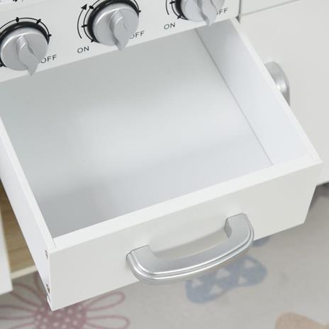 HOMCOM Cucina Giocattolo in Legno per Bambini con Lavandino e Fornelli Pentole e Utensili - Bianco - 5