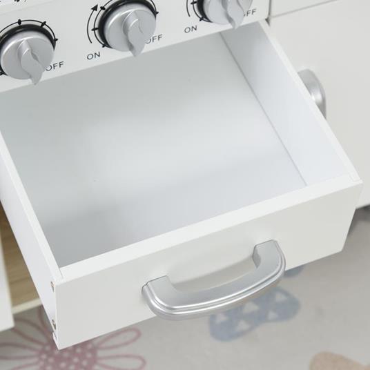 HOMCOM Cucina Giocattolo in Legno per Bambini con Lavandino e Fornelli Pentole e Utensili - Bianco - 5