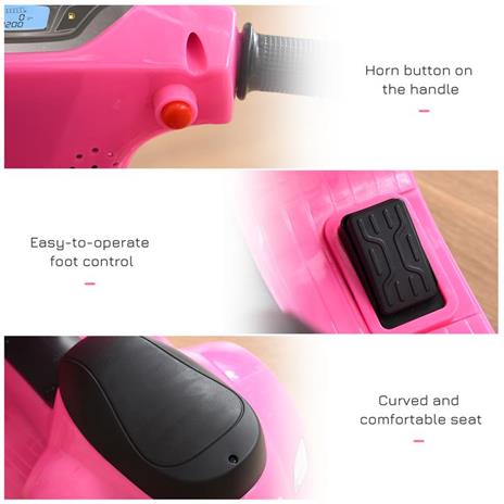 HOMCOM Moto Elettrica per Bambini con Licenza Ufficiale Vespa Batteria 6V,  Fari e Clacson, per Bimbi da 18-36 mesi, Rosa, 66.5x38x52cm - HomCom -  Elettriche - Giocattoli