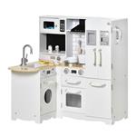 HOMCOM Cucina Giocattolo per Bambini 3-6 Anni in Legno con Suoni, 14 Accessori, Forno, Lavandino e Frigo, 82x65x87cm - Bianco