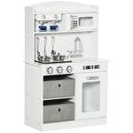 HOMCOM Cucina Giocattolo per Bambini 3-6 Anni con Luci e Accessori Realistici, in MDF e PP, 60.1x31.7x92.9 cm, Bianca