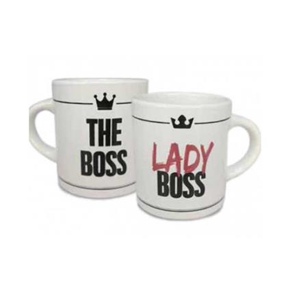 Set 2 Tazzine Boss/Lady Boss Ceramica Bianca 7x6.2 Cm Accessori Tavola Cucina Caffe'
