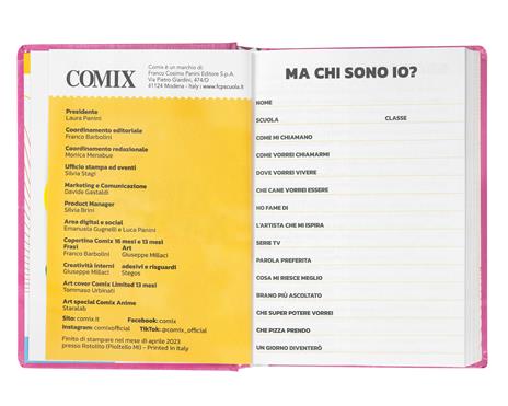 Diario Comix, mignon Plus, bianco con scritta rosa, agenda datata