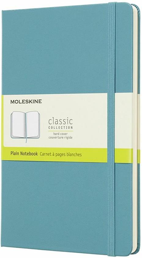 Taccuino Moleskine large a pagine bianche copertina rigida azzurro. Reef Blue