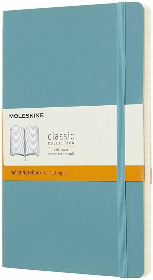 Taccuino Moleskine large a righe copertina morbida azzurro. Reef Blue