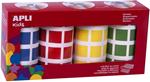 APLI Kids 18326 - Confezione da 4 rotoli quadrati, 4 colori, blu, rosso, giallo e verde, 20 x 20 mm
