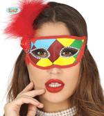 Maschera Arlecchino Multicolore Con Piuma