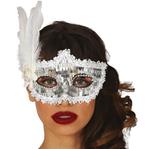 Maschera Argento Con Piume