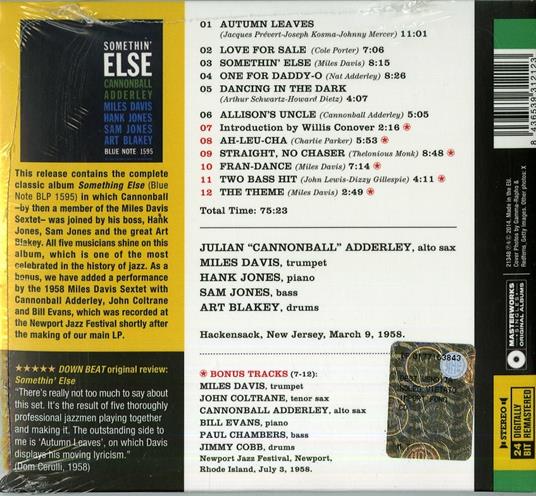 Somethin' Else (+ 6 Bonus Tracks) - CD Audio di Julian Cannonball Adderley,Miles Davis - 2